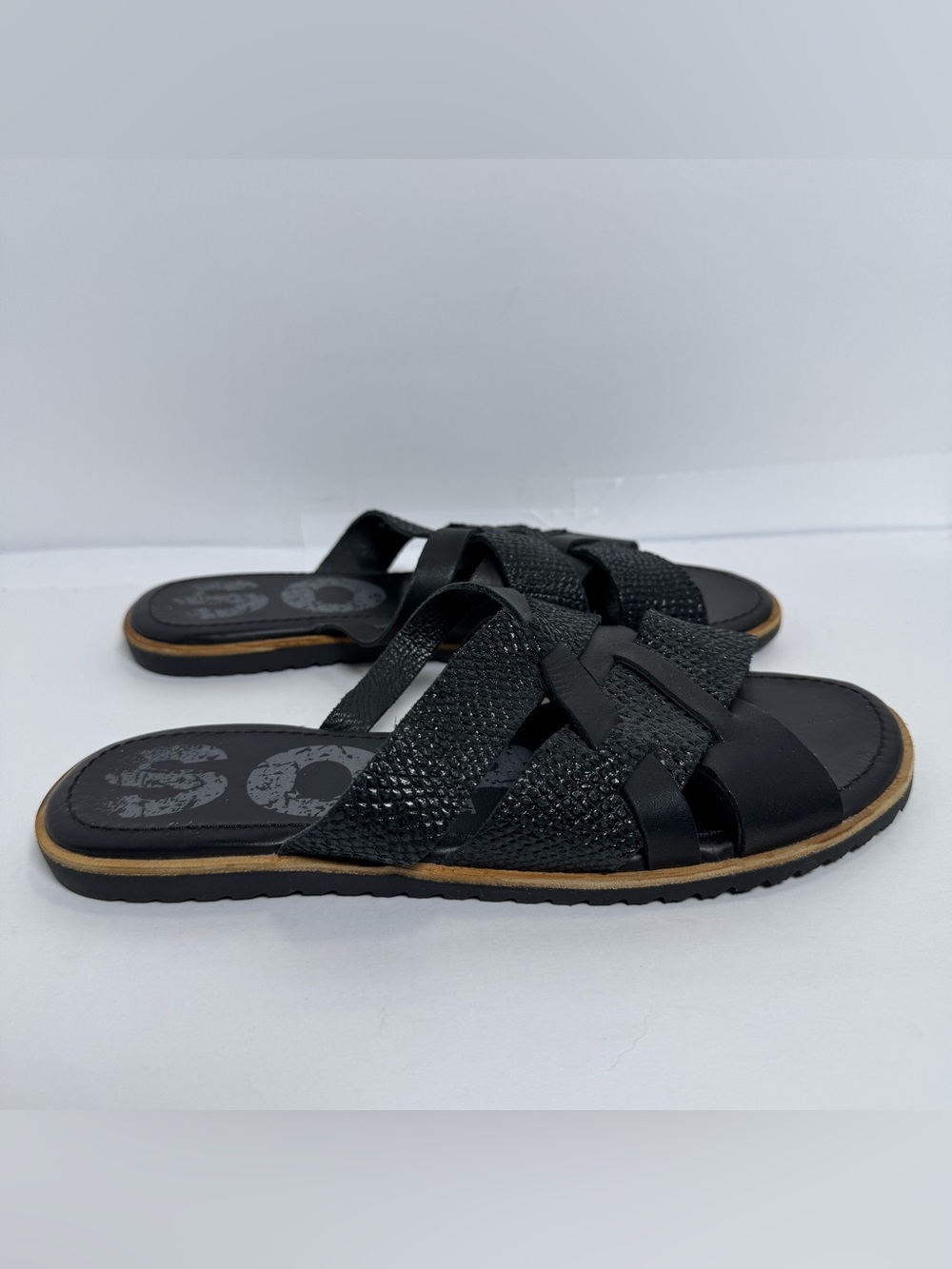 Sorel Women's Black Woven Leather Slide Sandals Flip Flops Size 8.5 NL3205-010 - Picture 3 of 8